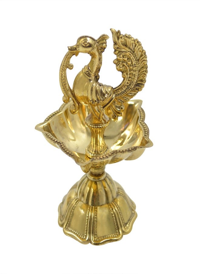 CraftVatika Pure Brass Diya, Peacock Design Brass Diya Set of 1, Kuthu Vilakku for Home Diwali Decor Items, Oil Wick Lamp Deepak Deepam (7 CM Height) - Image 3